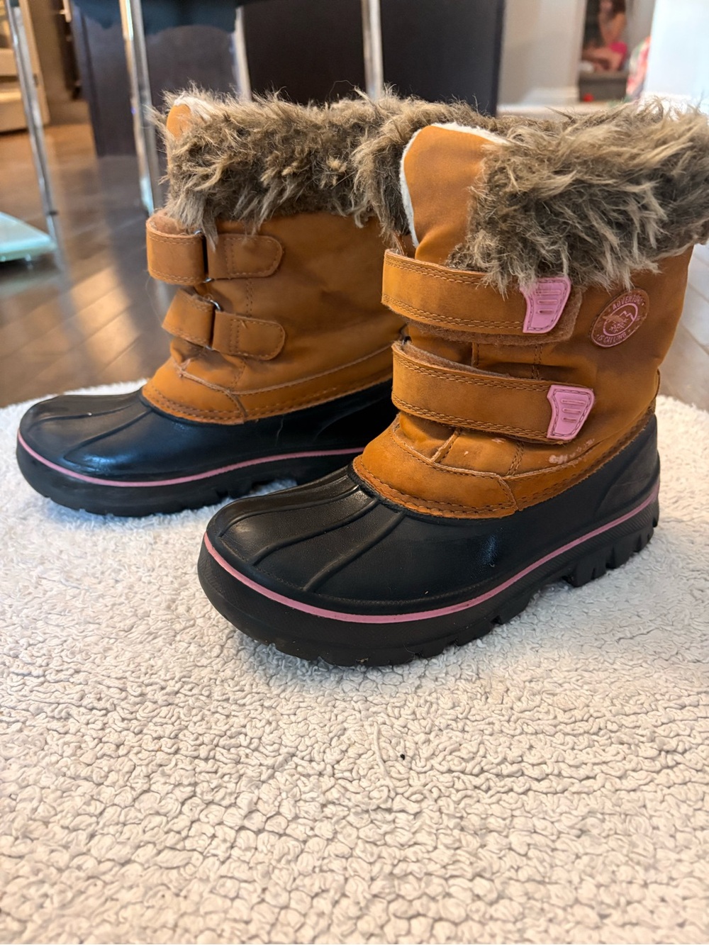 1 - Kids Winter Snow Boots with Faux Fur Trim - Brown and Black